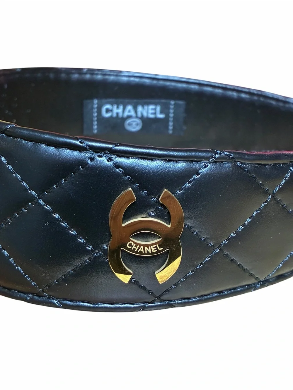 ✨ChaneI. Black Quilted Headband with Gold-Tone CC Logo